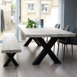 From Stock: Rustik Wood & Metal Dining Table, Cross-Frame Leg in