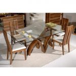 Dream Furniture Teak Wood 6 Seater Luxury Rectangle Glass Top Dining