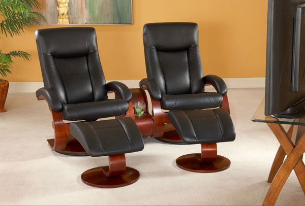 Mac Motion Euro Double Recliner and Ottoman Set in Black Leather
