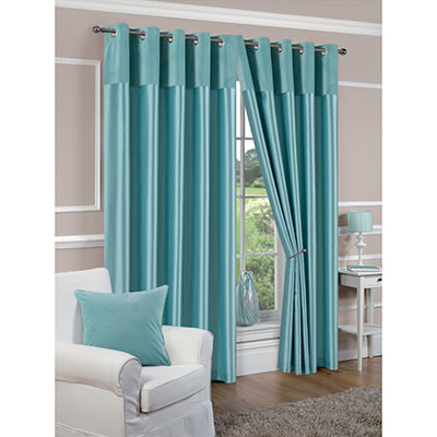 Faux Silk Lined Duck Egg Blue Eyelet Curtains