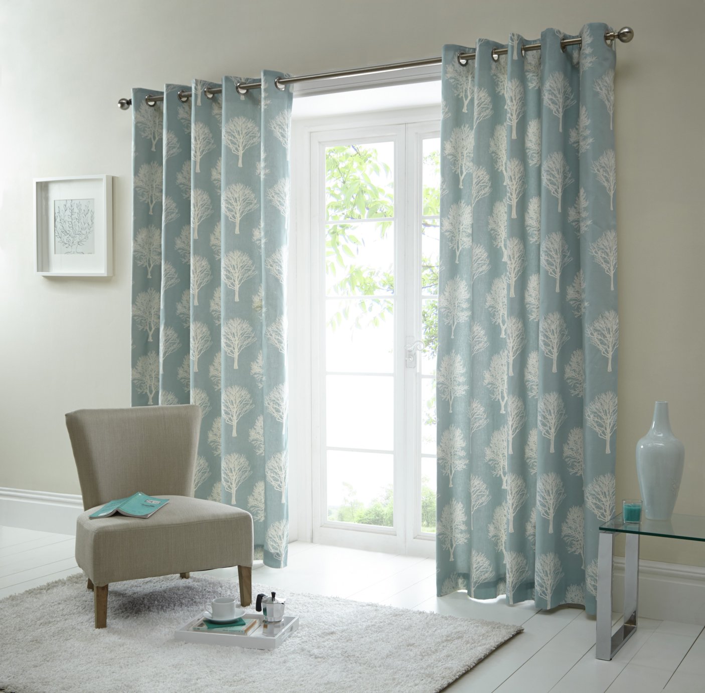 Buy Fusion Woodland Trees Curtains - 167x182cm - Duck Egg