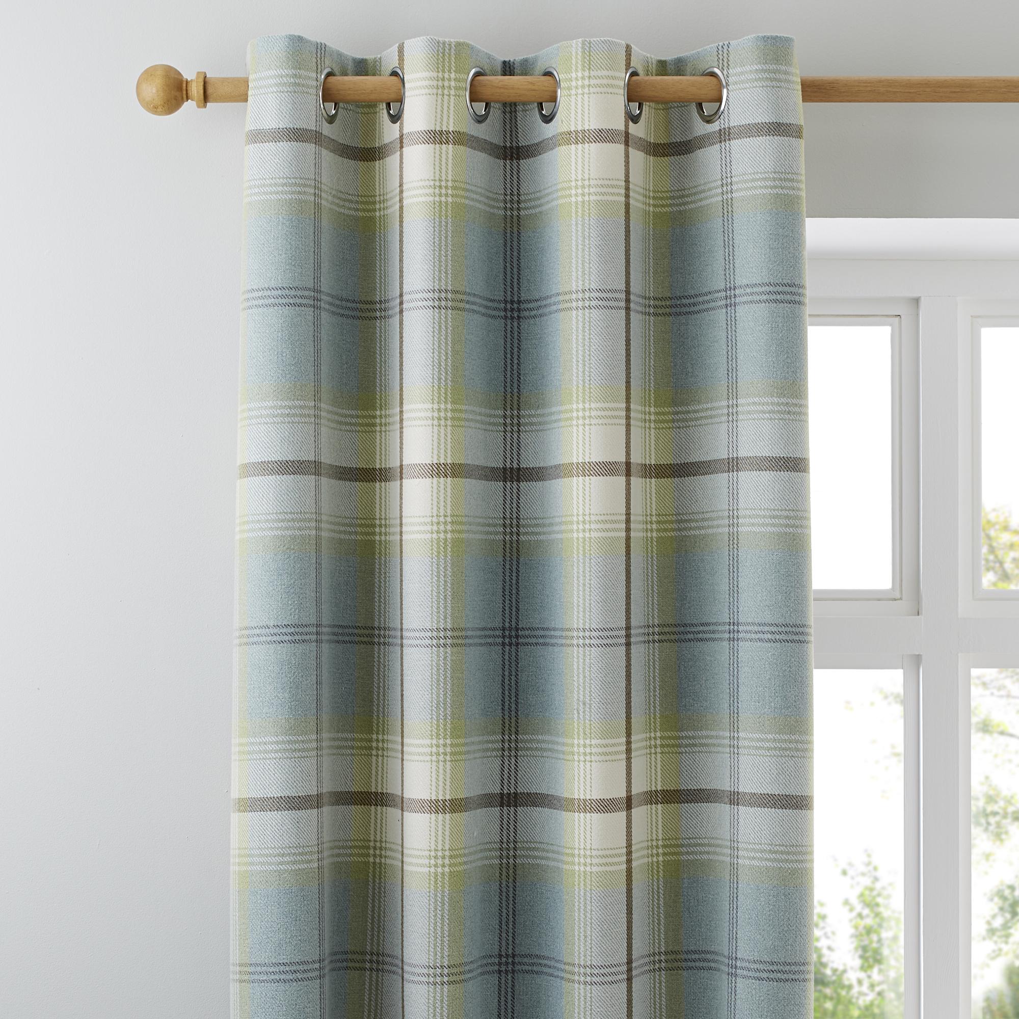 Highland Check Duck-Egg Lined Eyelet Curtains | Dunelm