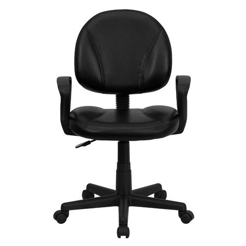 Leather Ergonomic Task Chair with Arms & Adjustable Seat, Black