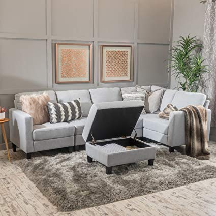 Amazon.com: Carolina Light Grey Fabric Sectional Couch with Storage