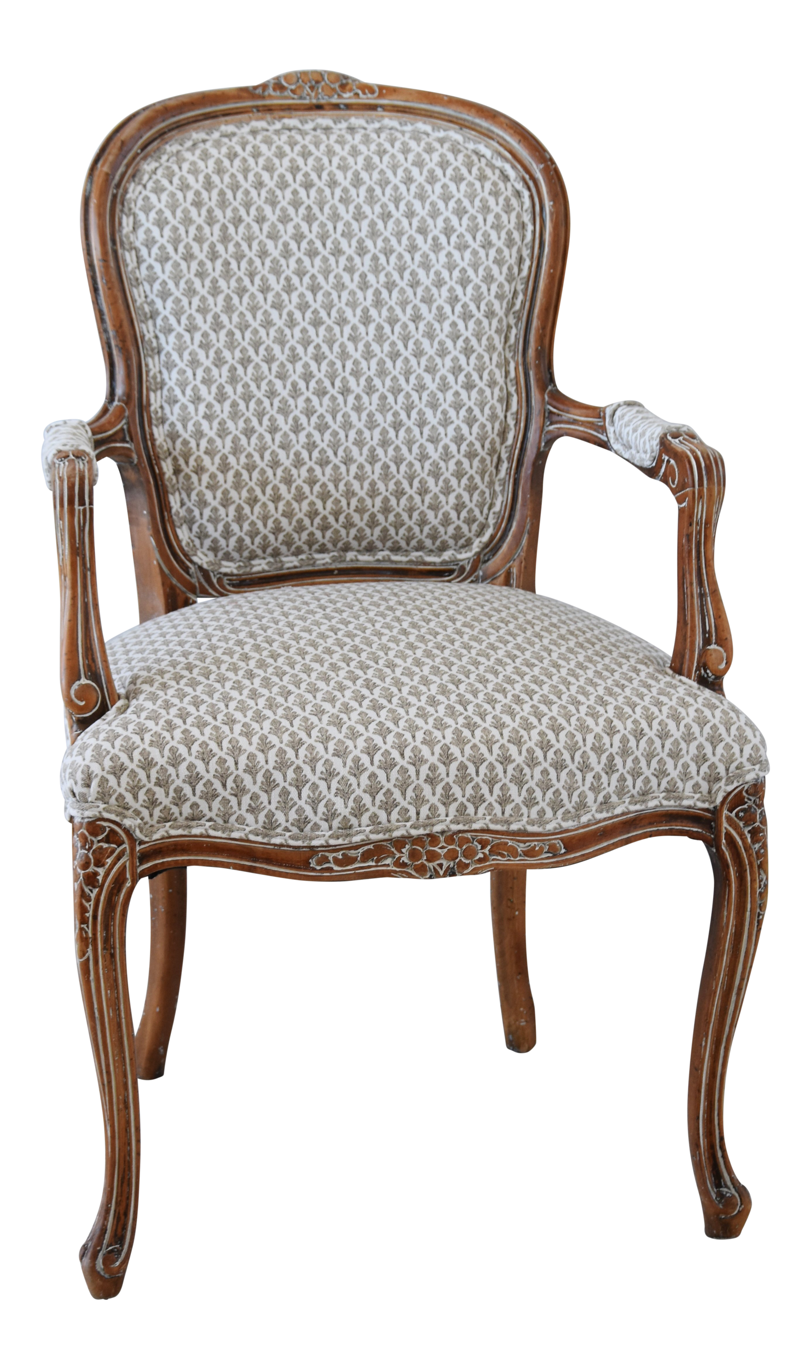 1950s Carved Wood Upholstered French Armchair | Chairish