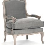 French Country Bastille Dark Gray Linen Salon Armchair - Traditional