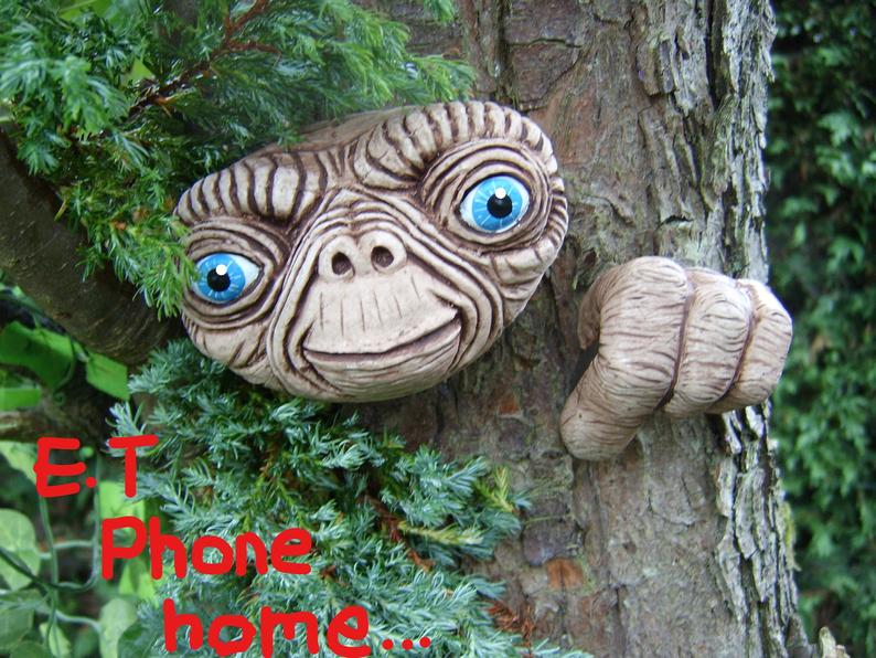 E.T Tree Face. gift idea. Outdoor sculptures statues garden