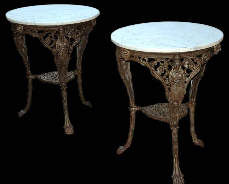 French Cast Iron and Marble Garden Tables For Sale at 1stdibs