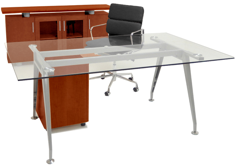 Glass Table Desk, Credenza & Mobile File Furniture Package