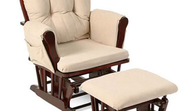 Storkcraft Bowback Glider and Ottoman Cherry Finish and Beige