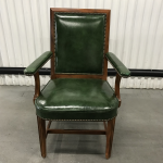 Vintage Kelly Green Leather Armchair With Brass Tacks | Chairish