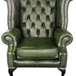 Chesterfield Antique Green Genuine Leather Queen Anne Armchair