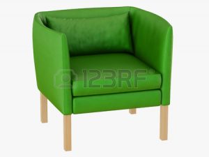Green Leather Armchair 3d Rendering On A White Background Stock
