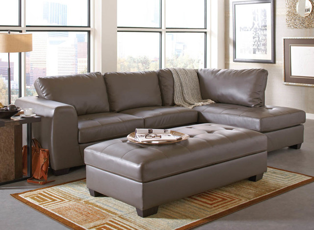 Joaquin Grey Leather Sectional - Modern - Sectional Sofas - by