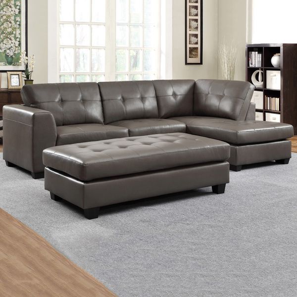 Carmine Grey Bonded Leather Sectional With Chaise And Optional