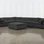Hidden Cove Grey Leather 7 Piece Sectional With Ottoman | Living Spaces