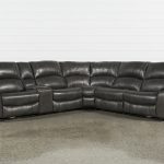 Travis Dk Grey Leather 6 Piece Power Reclining Sectional W/Pwr Hdrst