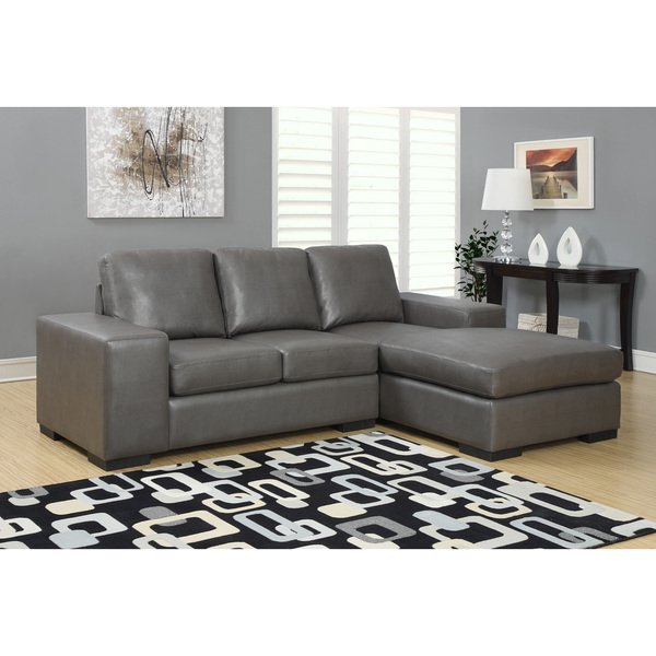 Shop Charcoal Grey Bonded Leather Sectional Sofa Lounger - Free
