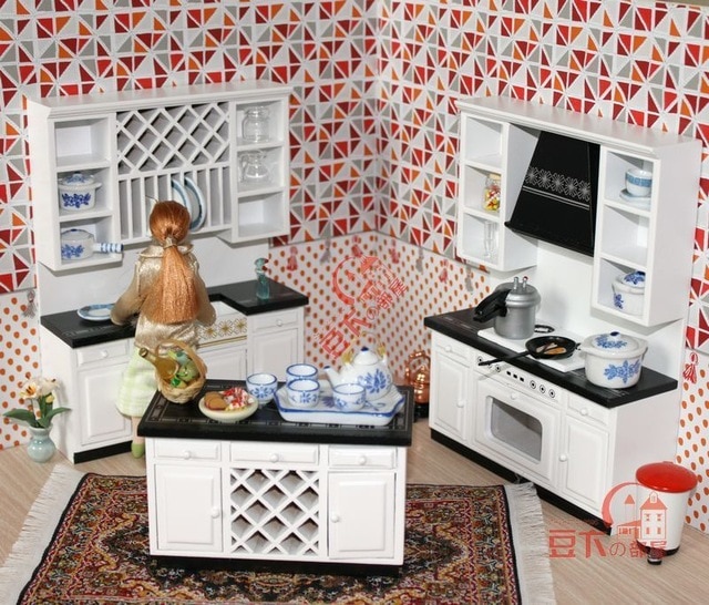 Mordern Wooden 1:12 Miniature Dollhouse Kitchen Furniture Cabinets