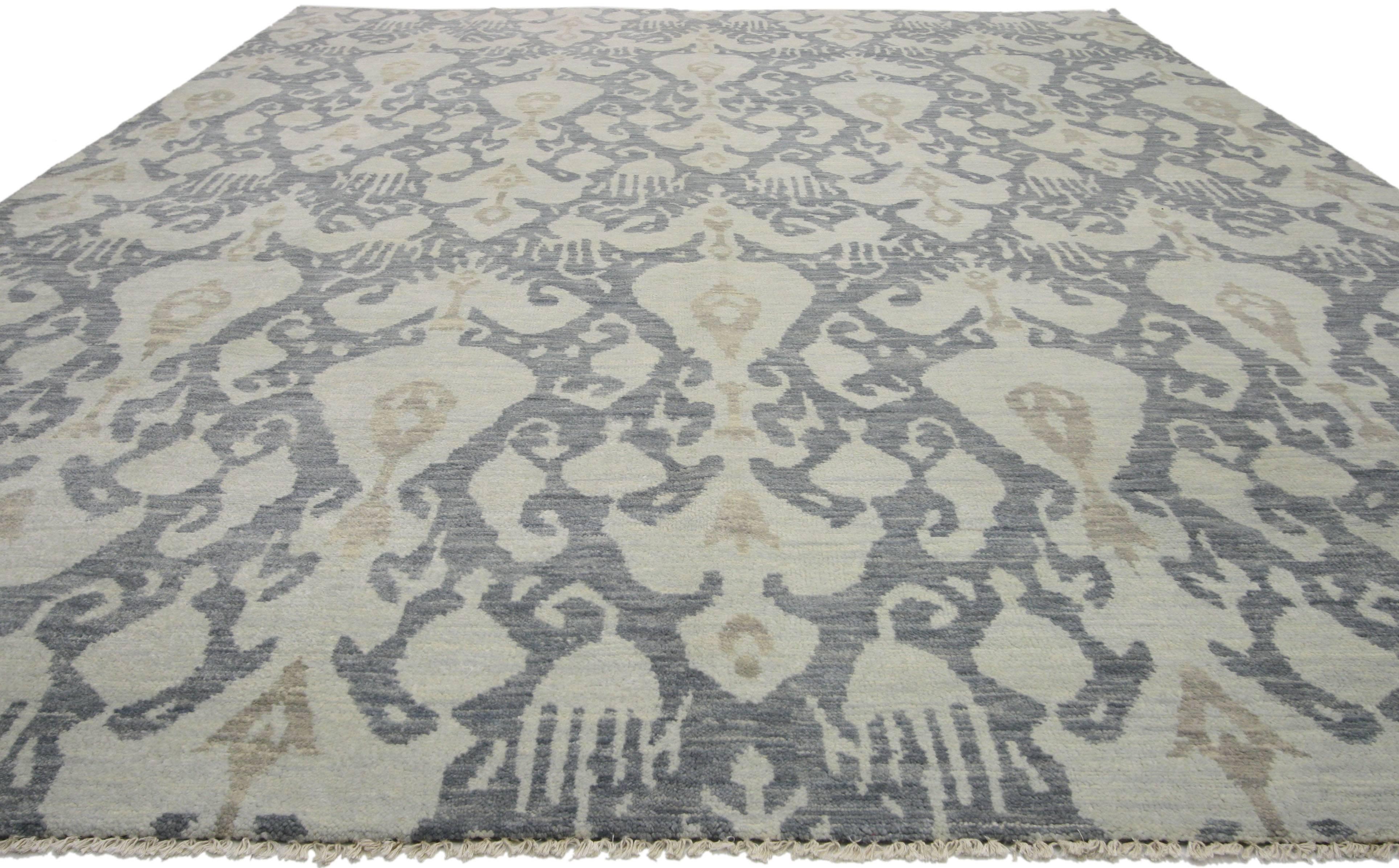 New Modern Transitional Ikat Style Area Rug, Gray-Blue Ikat Rug For