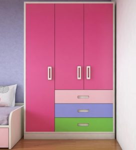 Buy Fiona Kids' Three Door Multicolor Wardrobe In Barbie Pink Finish