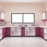 Contemporary Pink Kitchen Cabinets Designs For U Shaped Modular