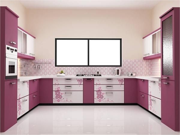 Contemporary Pink Kitchen Cabinets Designs For U Shaped Modular