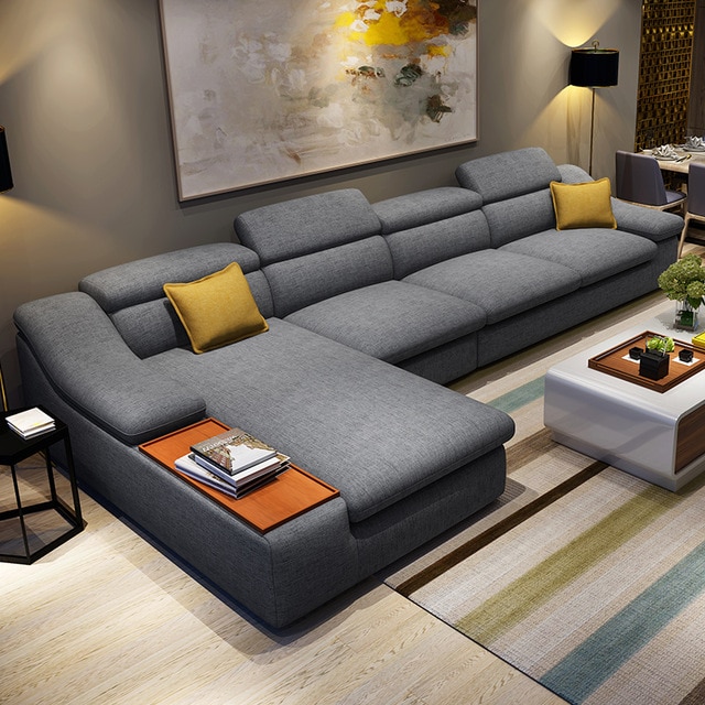 living room furniture modern L shaped fabric corner sectional sofa