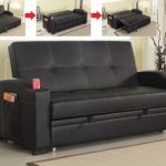 S164 Black leather like vinyl upholstered folding futon sofa bed