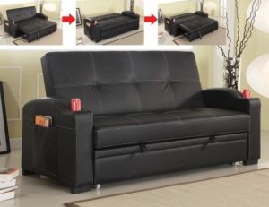 S164 Black leather like vinyl upholstered folding futon sofa bed
