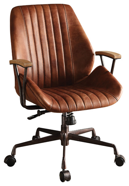 Hamilton Top Grain Leather Office Chair, Coffee - Industrial