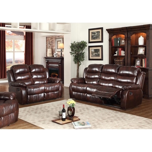 Shop 2pc Brown Leather Reclining Sofa & Loveseat Set - Free Shipping