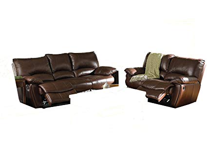 Amazon.com: 2pc Recliner Sofa & Loveseat Set in Brown Leather Match