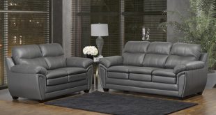 Shop Marcus Premium Grey Top Grain Leather Sofa and Loveseat Set