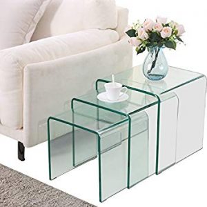 Amazon.com: SUNCOO Glass Coffee Table Set of 3 End Side Table Living