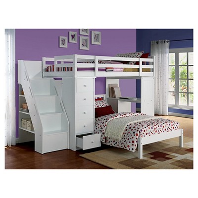 Freya Kids Loft Bed With Bookcase - White(Twin) - Acme : Target