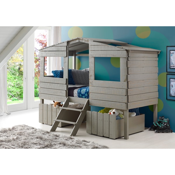 Shop Donco Kids Rustic Grey Finished Pine Wood Twin Tree House Loft