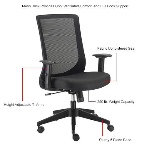 Chairs | Mesh | Basic Mesh Back Office Chair - Fabric - Black