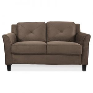 Astrid Tufted Microfiber Loveseat With Curved Arm In Brown