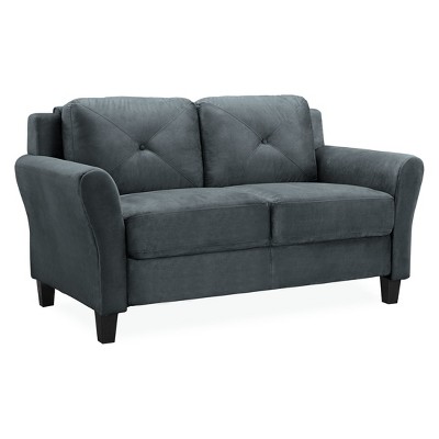 Harlow Tufted Microfiber Loveseat With Rolled Arms In Dark Gray