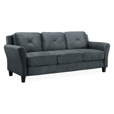 Harlow Tufted Microfiber Sofa With Rolled Arms In Dark Gray