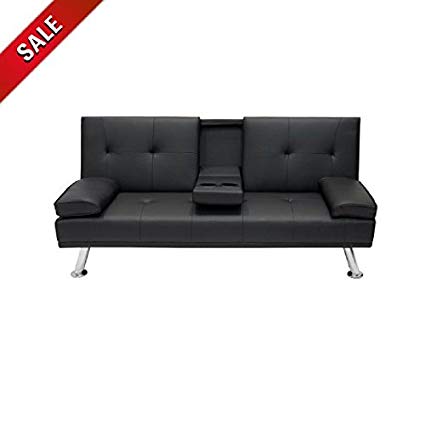 Amazon.com: Futon Sofa Bed with Cup Holder Sleeper Convertible Black