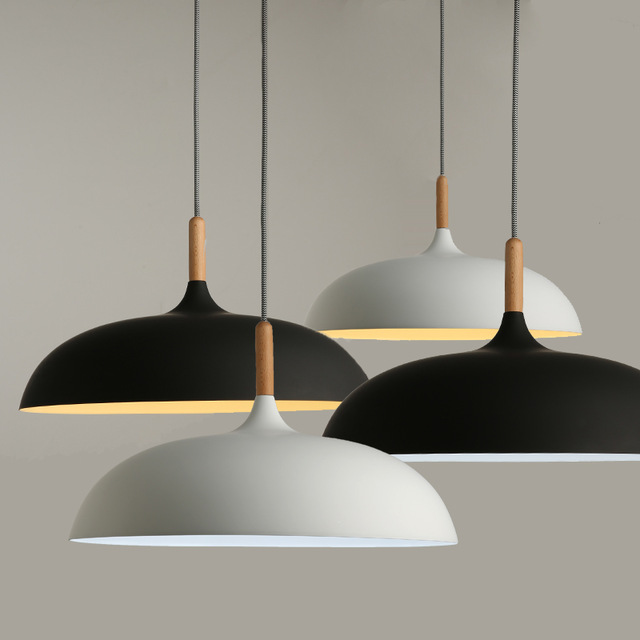 Minimalist Modern Pendant Lamps E27 Wood & Aluminum Lampshade