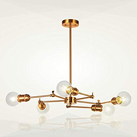 5-Light Sputnik Chandelier Lighting VINLUZ Brushed Brass Modern