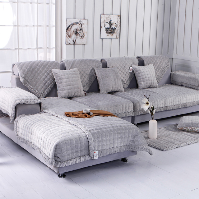 Fleeced Fabric Sofa Cover European Style Soft Modern Slip Resistant