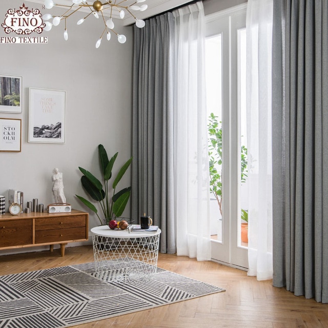 FINO Nordic Gray Solid Curtain Fabrics For Living Room Modern Window