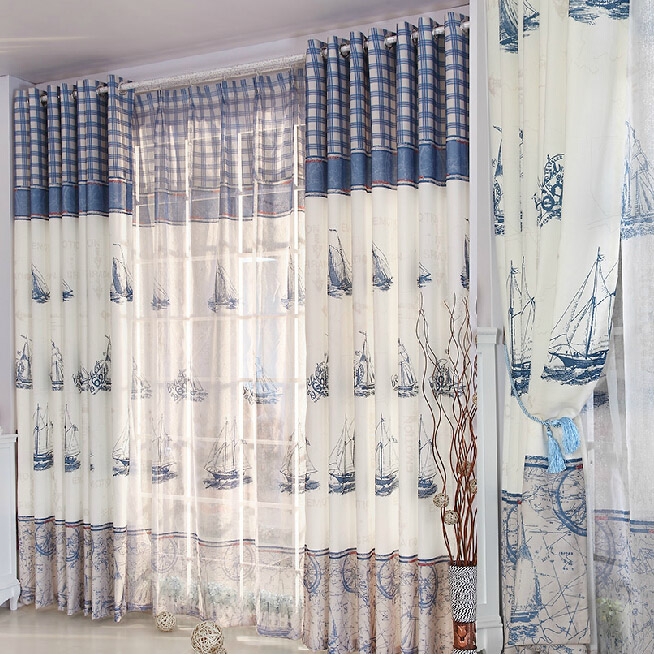 Refreshing Blue/White Poly/Cotton Nautical Curtains