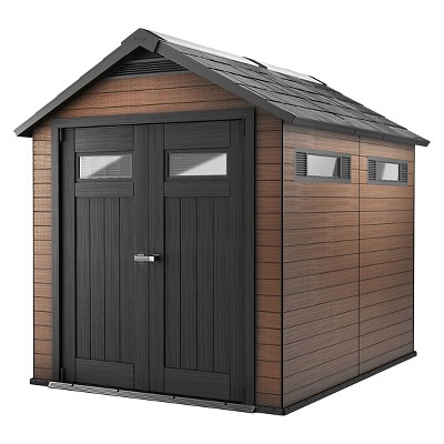 Fusion 7.5x9 Wood Plastic Composite Outdoor Storage Shed - Mahogany