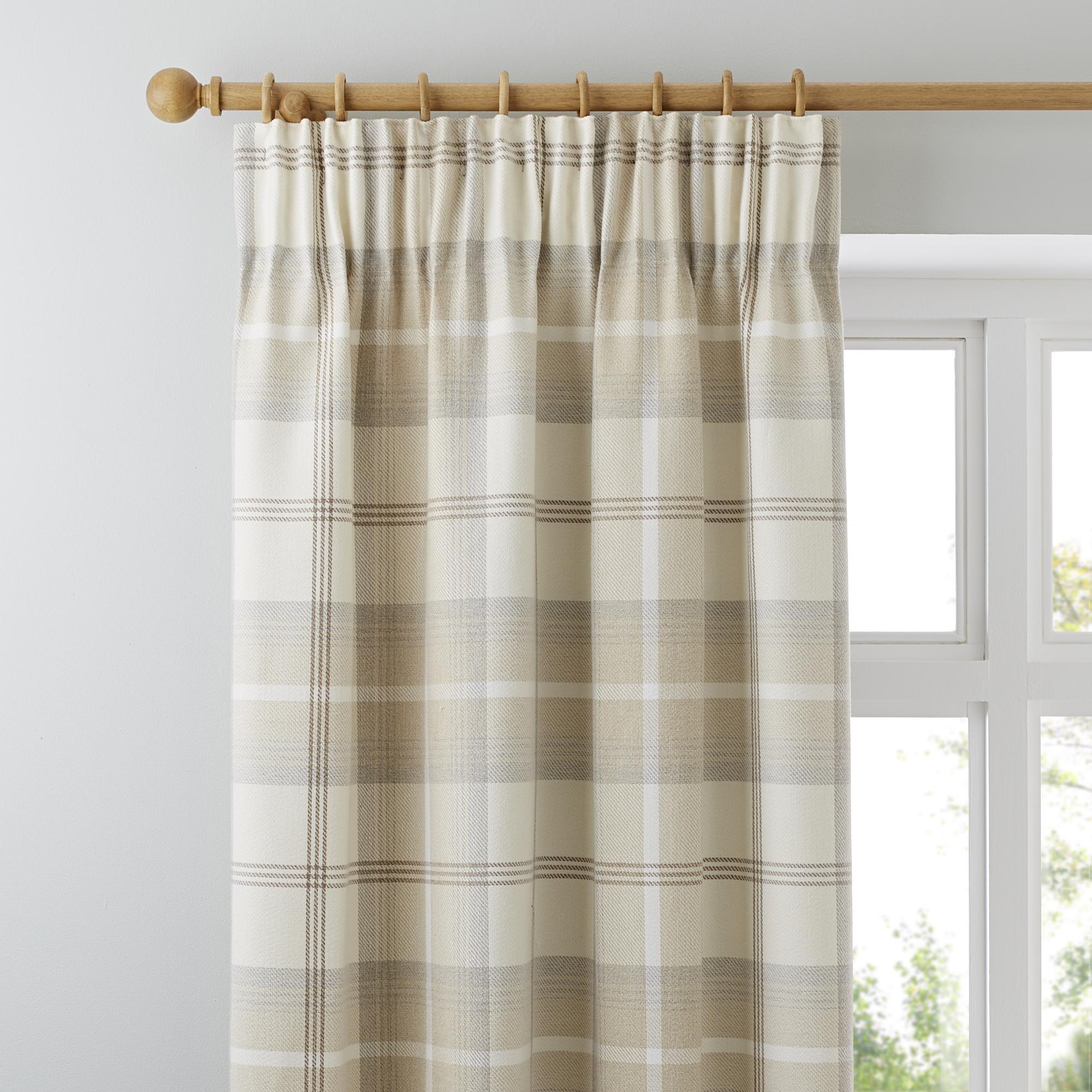Highland Check Natural Lined Pencil Pleat Curtains | Dunelm