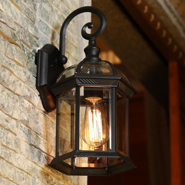 Europe led porch lights outdoor wall lamp black housing clear glass